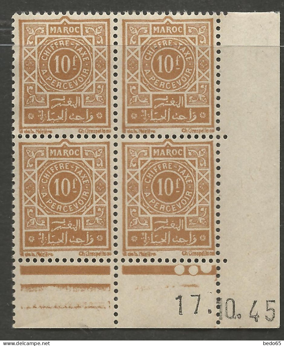 MAROC TAXE N° 52 Coin Daté 17/10/45 NEUF** SANS CHARNIERE  / Hingeless  / MNH - Strafport