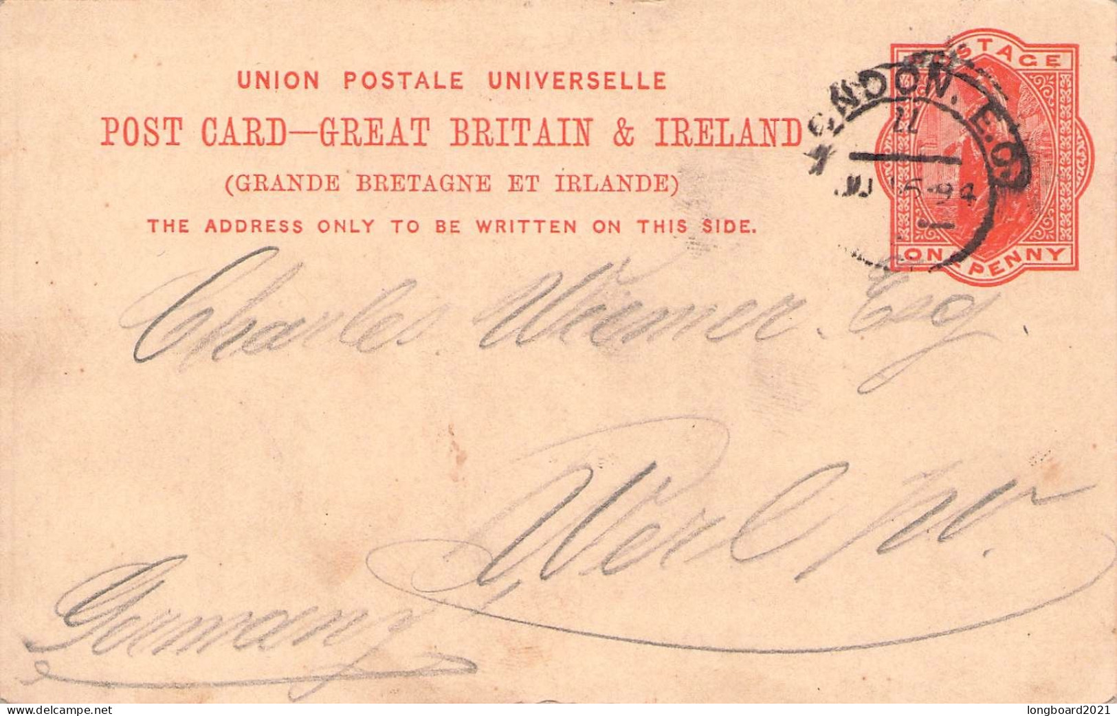 GREAT BRITAIN - POSTCARD ONE PENNY 1894 LONDON - WERL/DE / 5101 - Cartas & Documentos