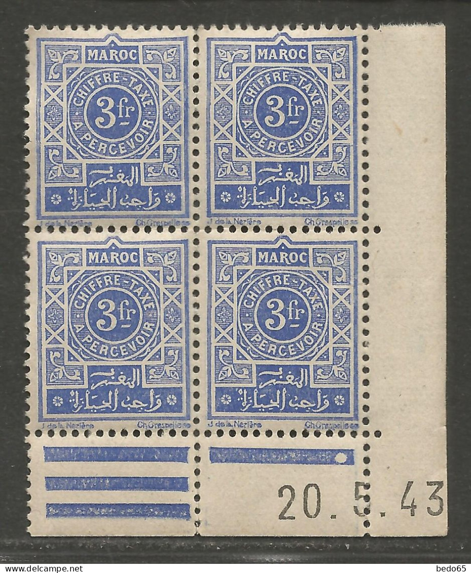 MAROC TAXE N° 49 Coin Daté 20/5/43 NEUF** SANS CHARNIERE  / Hingeless  / MNH - Timbres-taxe