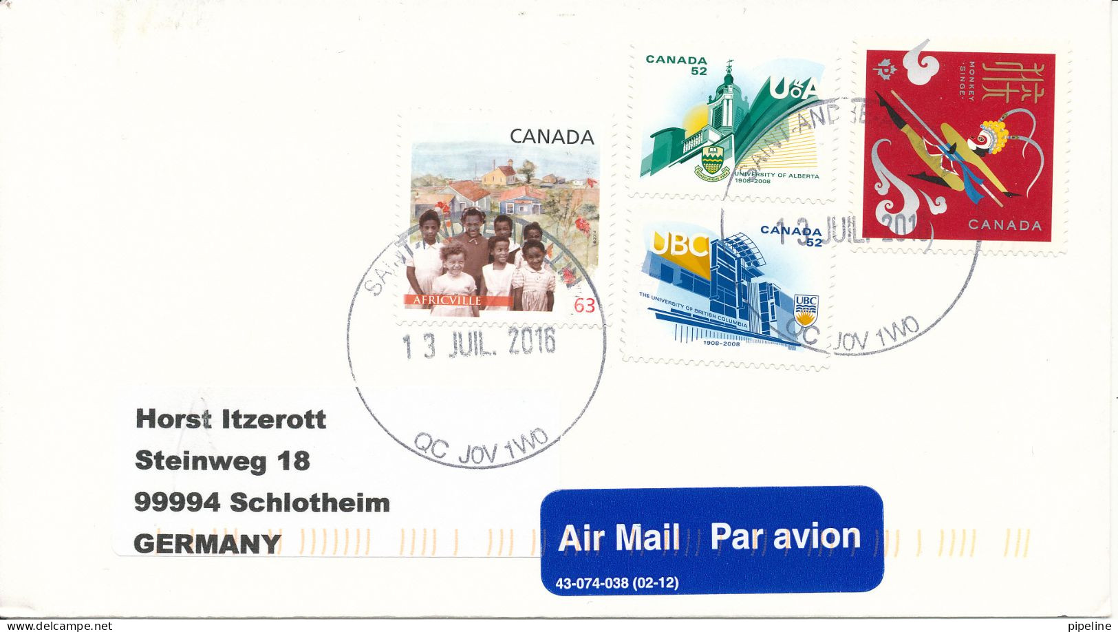 Canada Cover Sent To Germany 13-7-2016 Topic Stamps - Covers & Documents