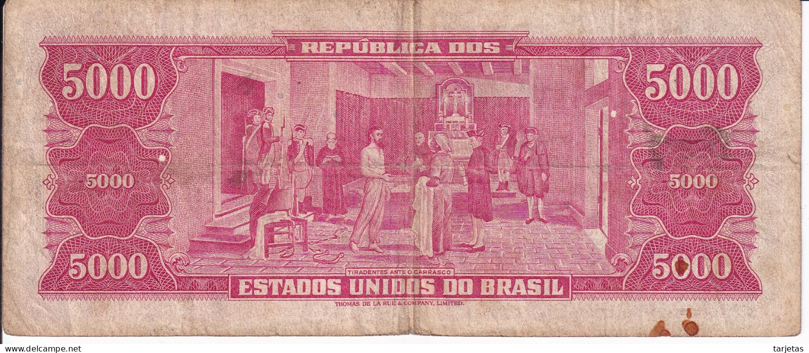 BILLETE DE BRASIL DE 5000 CRUZEIROS DEL AÑO 1964 (BANKNOTE) TIRADENTES - Brazilië