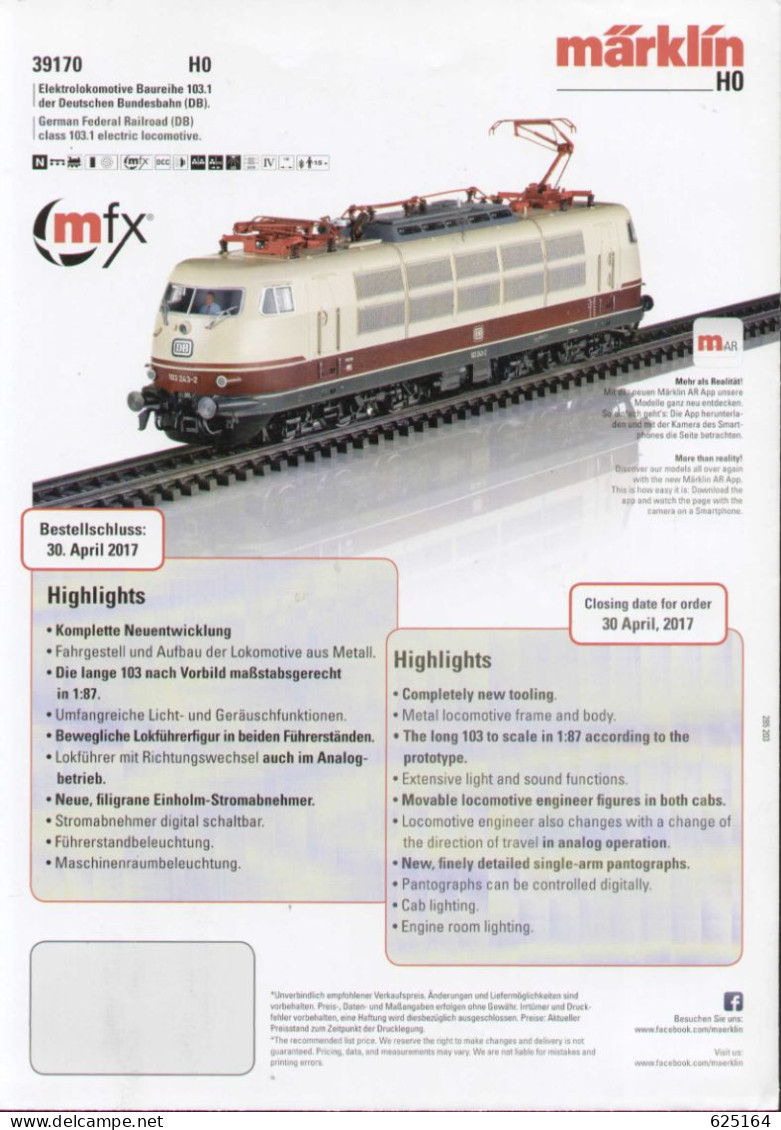 Catalogue MÄRKLIN TRIX 2017 An Absolutely New Item BR 103. 1 - Anglais