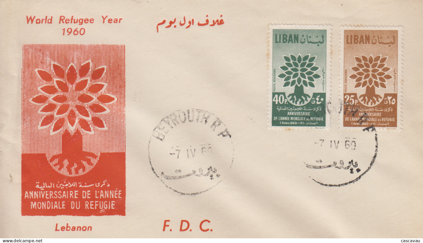 Enveloppe  FDC  1er  Jour   LIBAN   Paire  Année  Mondiale  Du   Réfugié   1960 - Lebanon