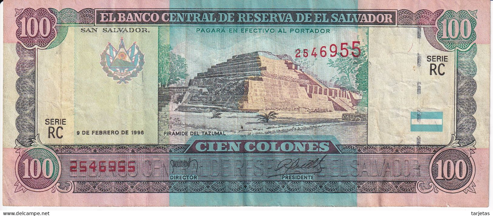 BILLETE DE EL SALVADOR DE 100 COLONES DEL AÑO 1996 DE CRISTOBAL COLON  (BANKNOTE) - El Salvador