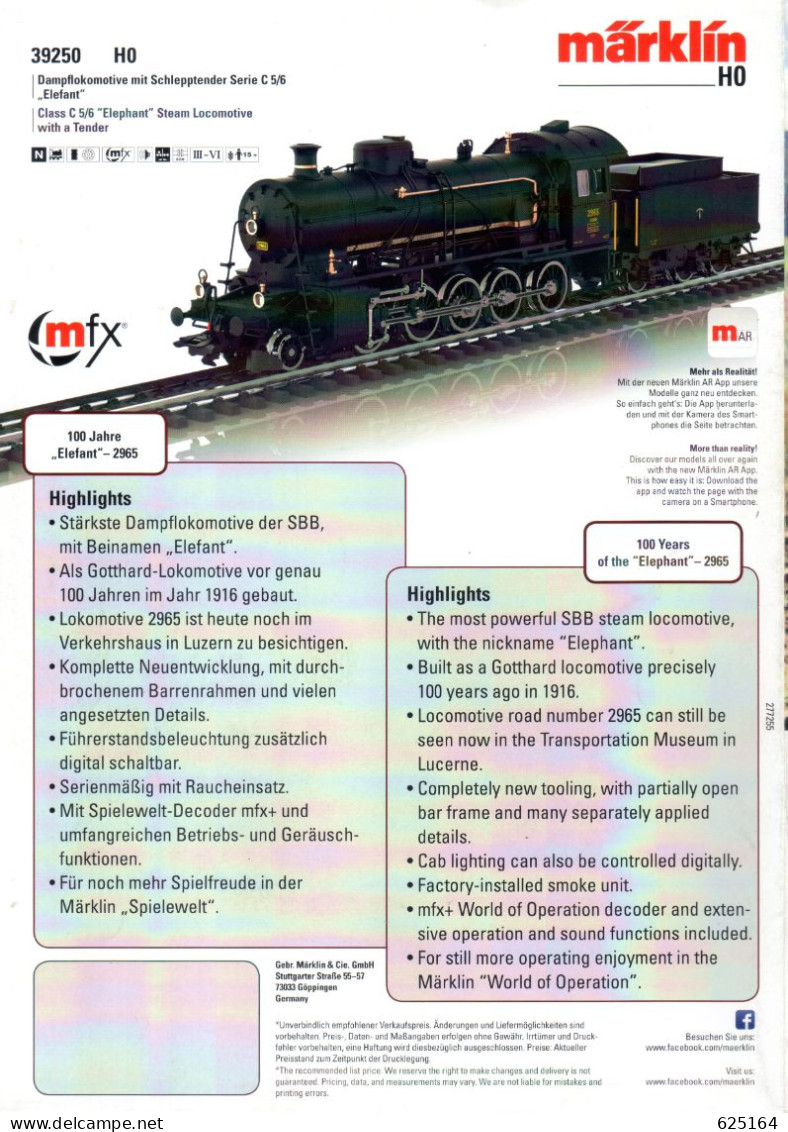 Catalogue MÄRKLIN TRIX 2016 Gotthard-Dampflokomotive Elefant - Englisch