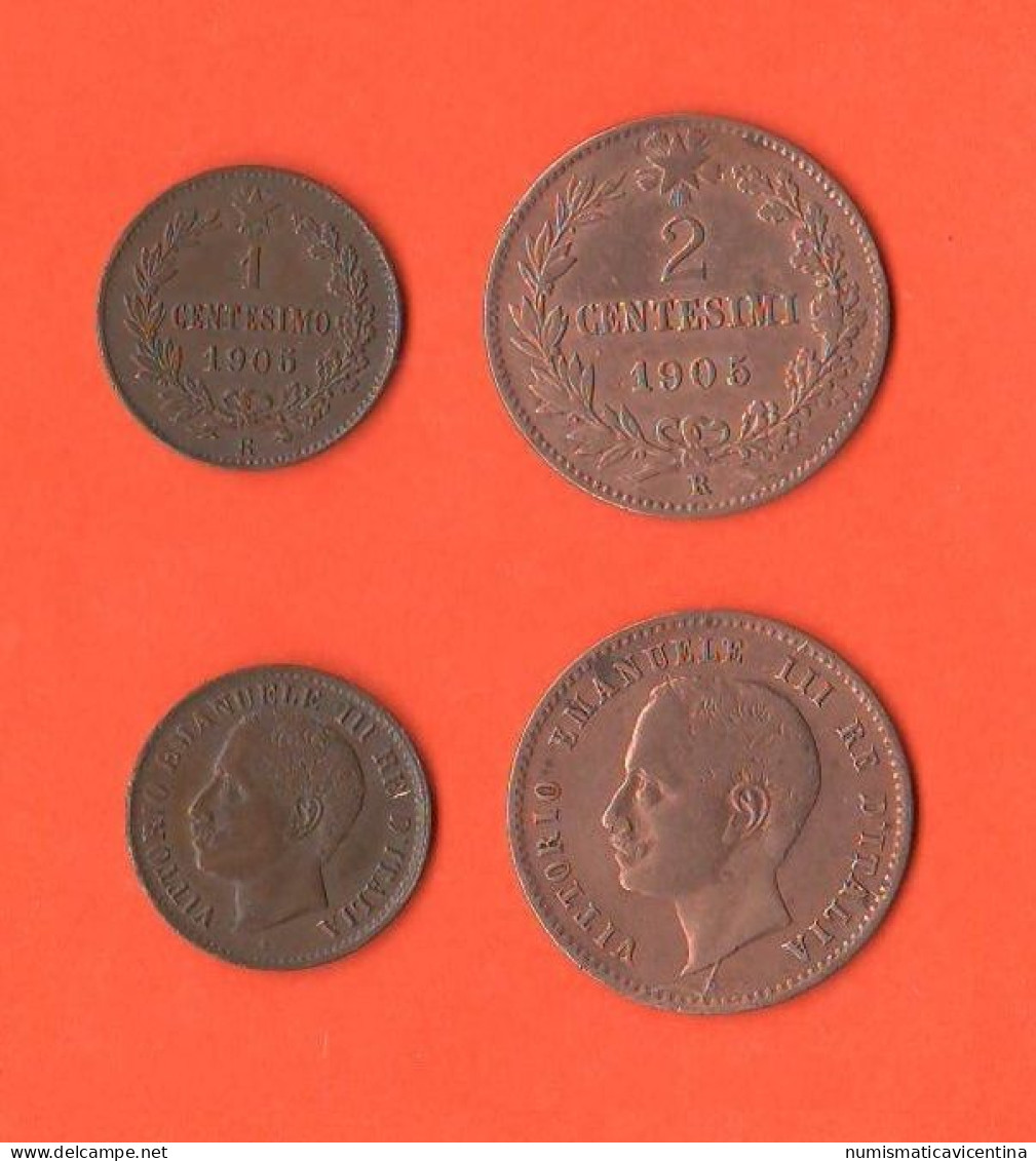 Italia Regno 1 + 2 Centesimi Cents 1905 King Vittorio Emanuele III° Italie Italy Copper Coin    ∇ 22 - 1900-1946 : Victor Emmanuel III & Umberto II