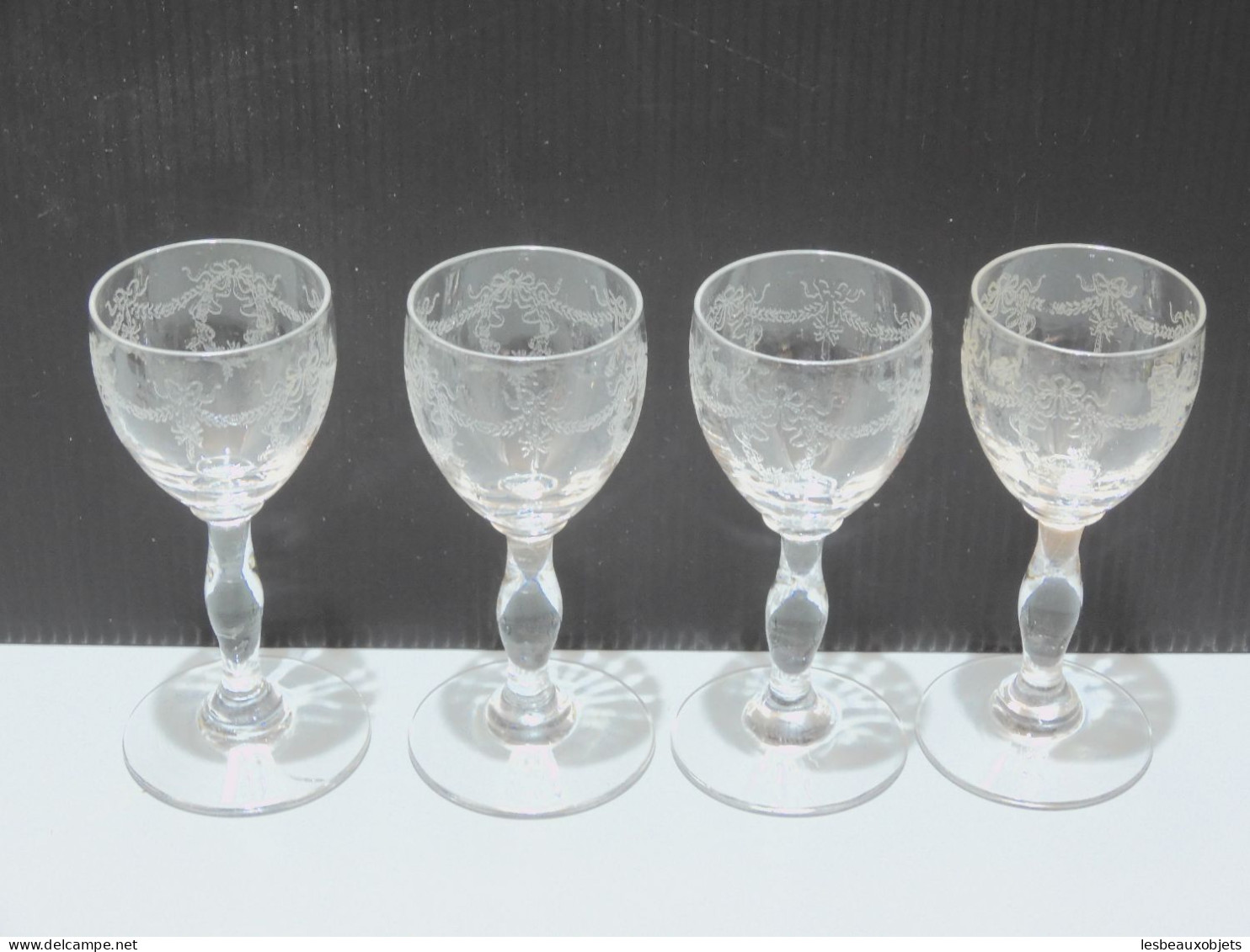 -7 VERRES CRISTAL Gravé SAINT LOUIS BARTHOLDI Cave à LIQUEUR XIXe vitrine   E