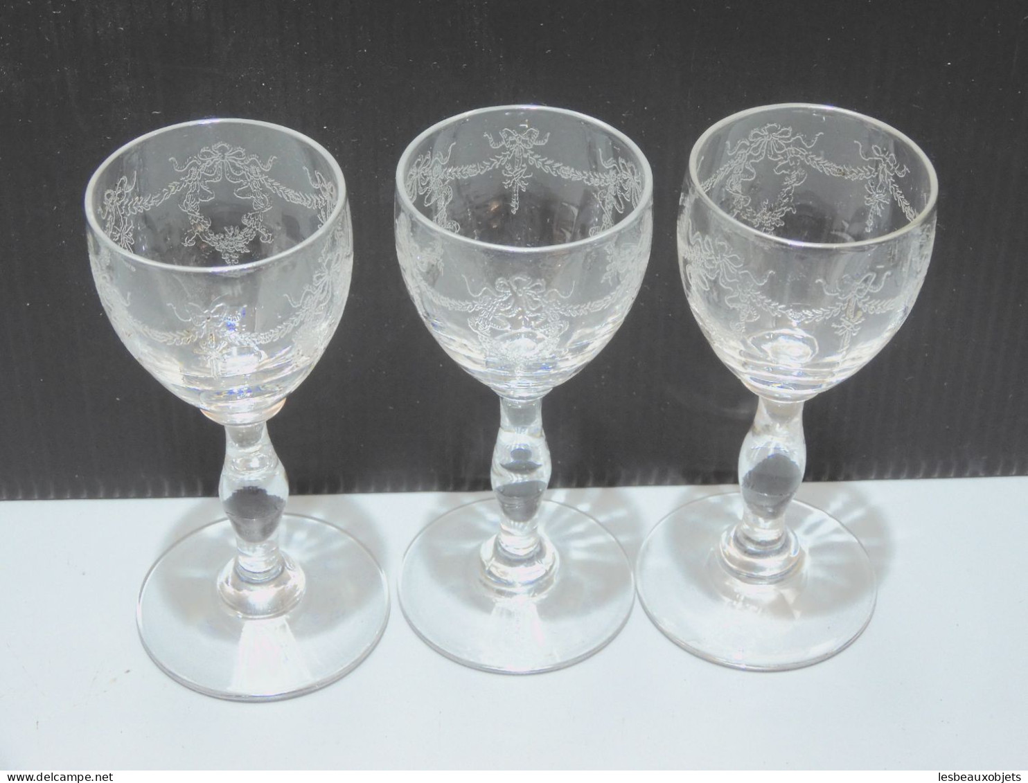 -7 VERRES CRISTAL Gravé SAINT LOUIS BARTHOLDI Cave à LIQUEUR XIXe vitrine   E