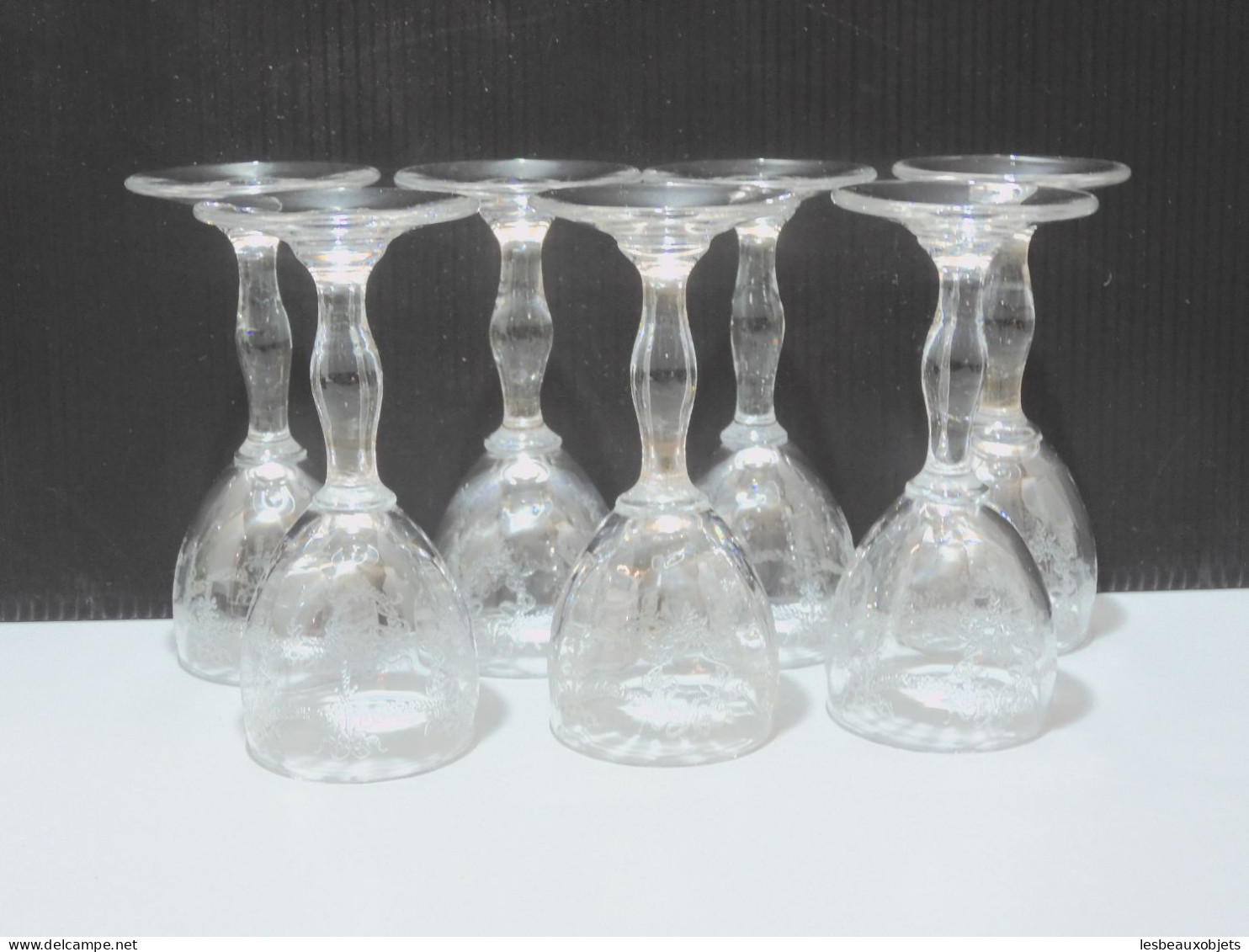 -7 VERRES CRISTAL Gravé SAINT LOUIS BARTHOLDI Cave à LIQUEUR XIXe vitrine   E