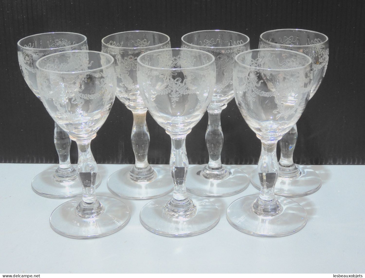 -7 VERRES CRISTAL Gravé SAINT LOUIS BARTHOLDI Cave à LIQUEUR XIXe vitrine   E