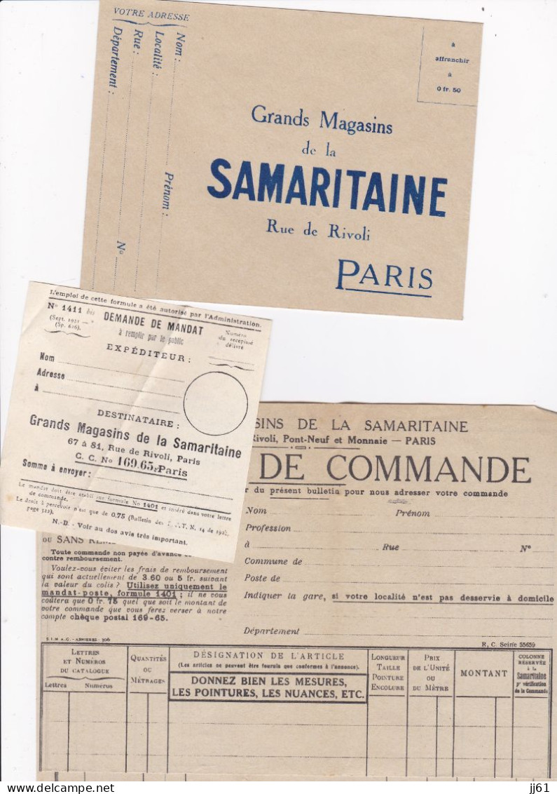 PARIS A LA SAMARITAINE CATALOGUE ETE 1934 ET BON DE COMMANDE ET 2 ENVELOPPES