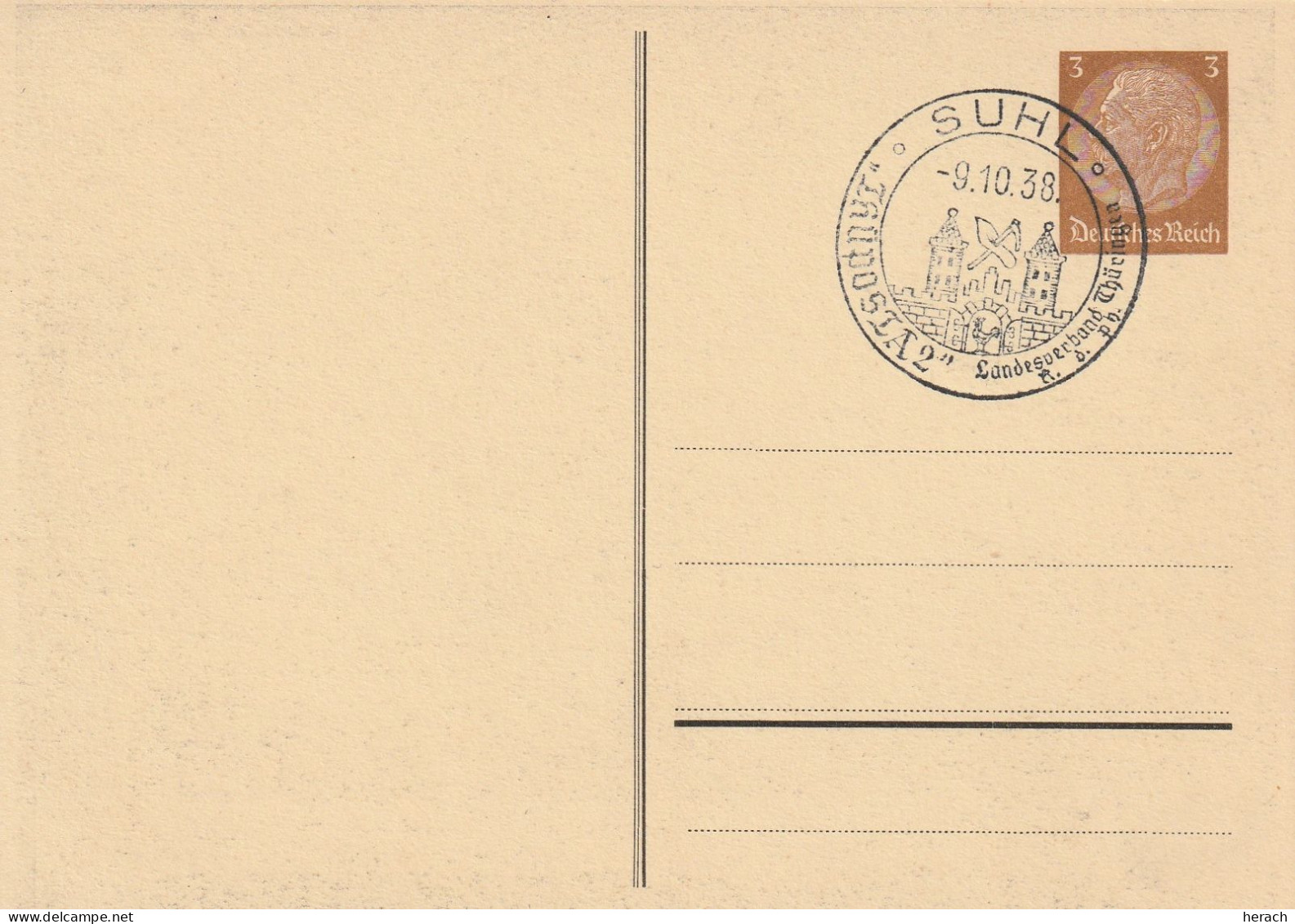 Allemagne Entier Postal Illustré Suhl 1938 - Entiers Postaux Privés