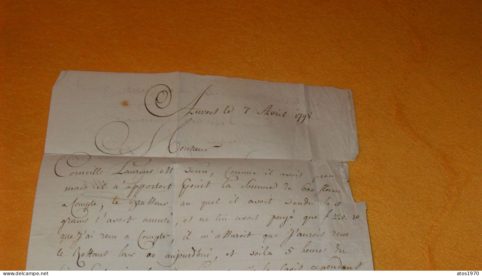 LETTRE ANCIENNE DE 1798../ MARQUE ROUGE 93 ANVERS POUR BRUXELLES AVEC TAXE - 1794-1814 (Période Française)