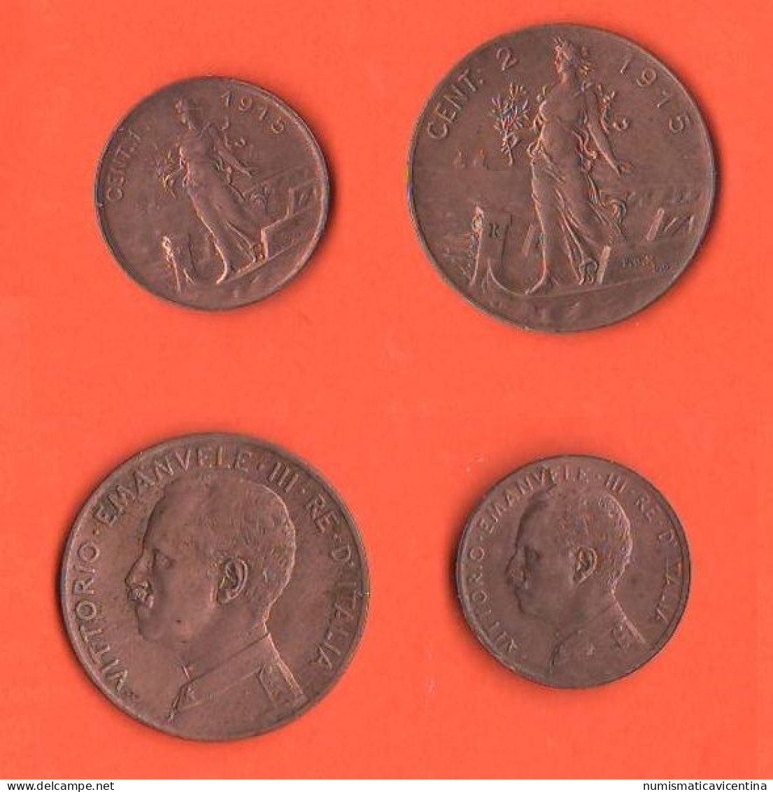 Italia Regno 1 + 2 Centesimi Cents 1915 King Vittorio Emanuele III° Italie Italy Copper Coin    ∇ 22 - 1900-1946 : Victor Emmanuel III & Umberto II