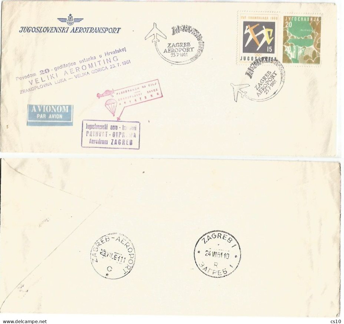 Jugoslavija Aeromeeting Zagreb 1961 Official CV 23jul1961 With 2 Stamps & 5 Special Cachets + 2 PMK Backside - Sonstige (Luft)