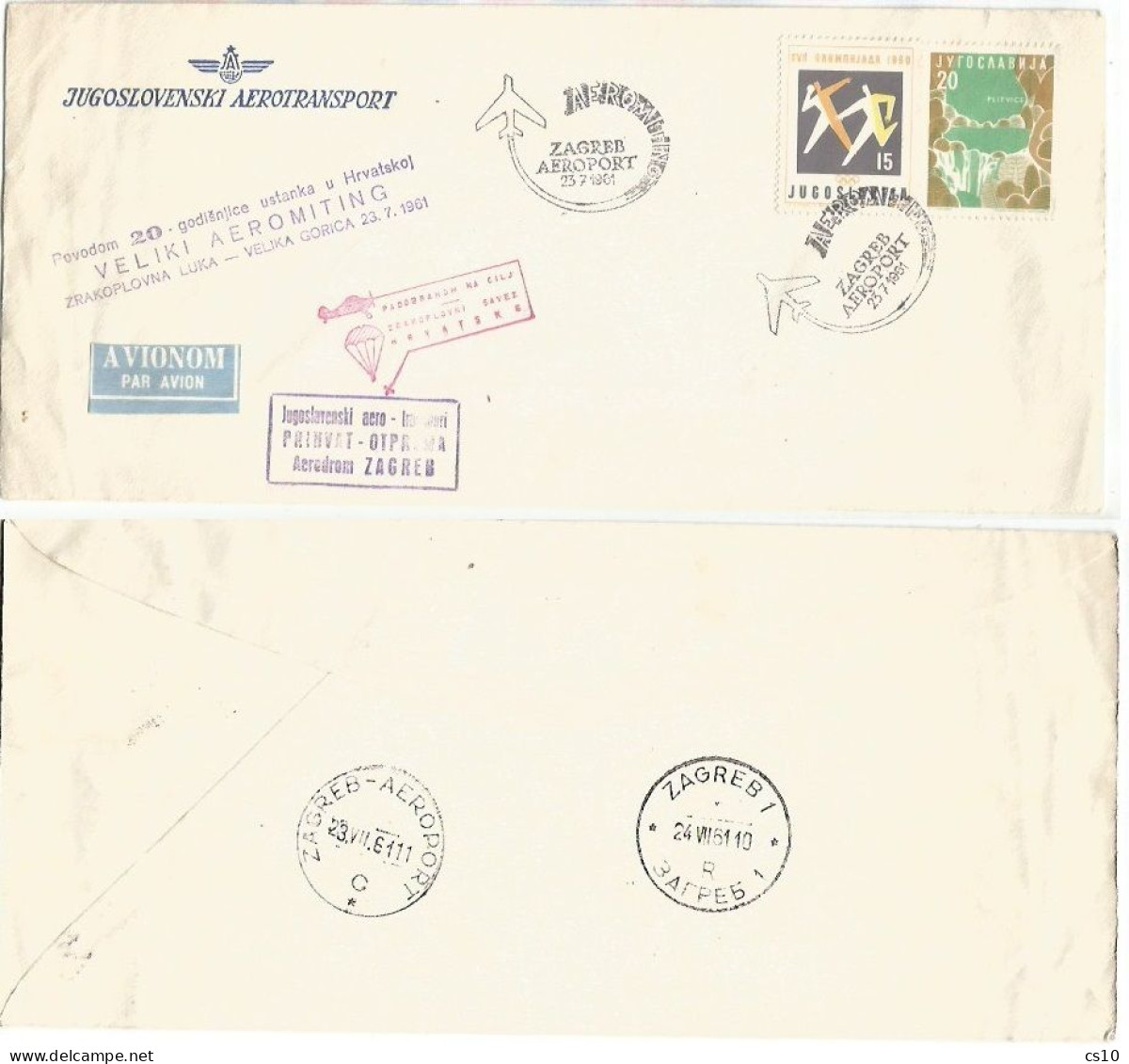 Jugoslavija Aeromeeting Zagreb 1961 Official CV 23jul1961 With 2 Stamps & 5 Special Cachets + 2 PMK Backside - Airmail