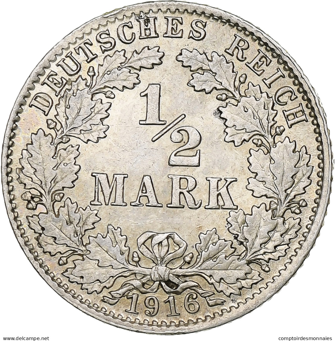 GERMANY - EMPIRE, 1/2 Mark, 1916, Munich, TTB, Argent, KM:17 - 1/2 Mark