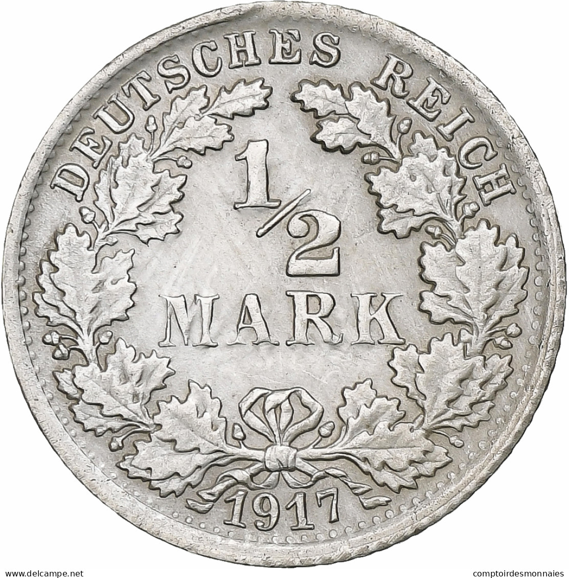Empire Allemand, 1/2 Mark, 1917, Stuttgart, Argent, TTB, KM:17 - 1/2 Mark