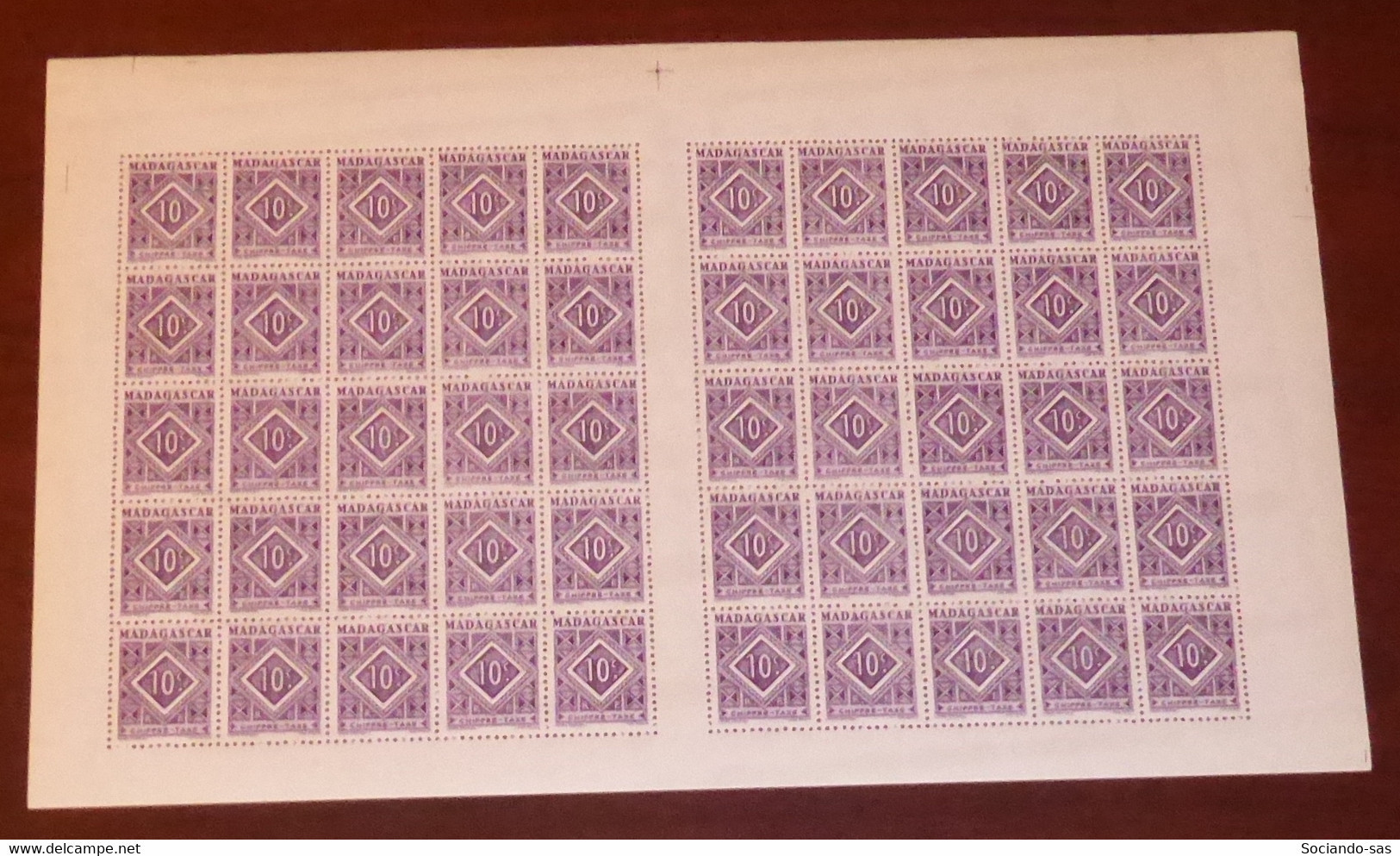 MADAGASCAR - 1947 - Taxe TT N°YT. 31 - 10c Violet - Feuille Complète - Neuf Luxe ** / MNH / Postfrisch - Timbres-taxe