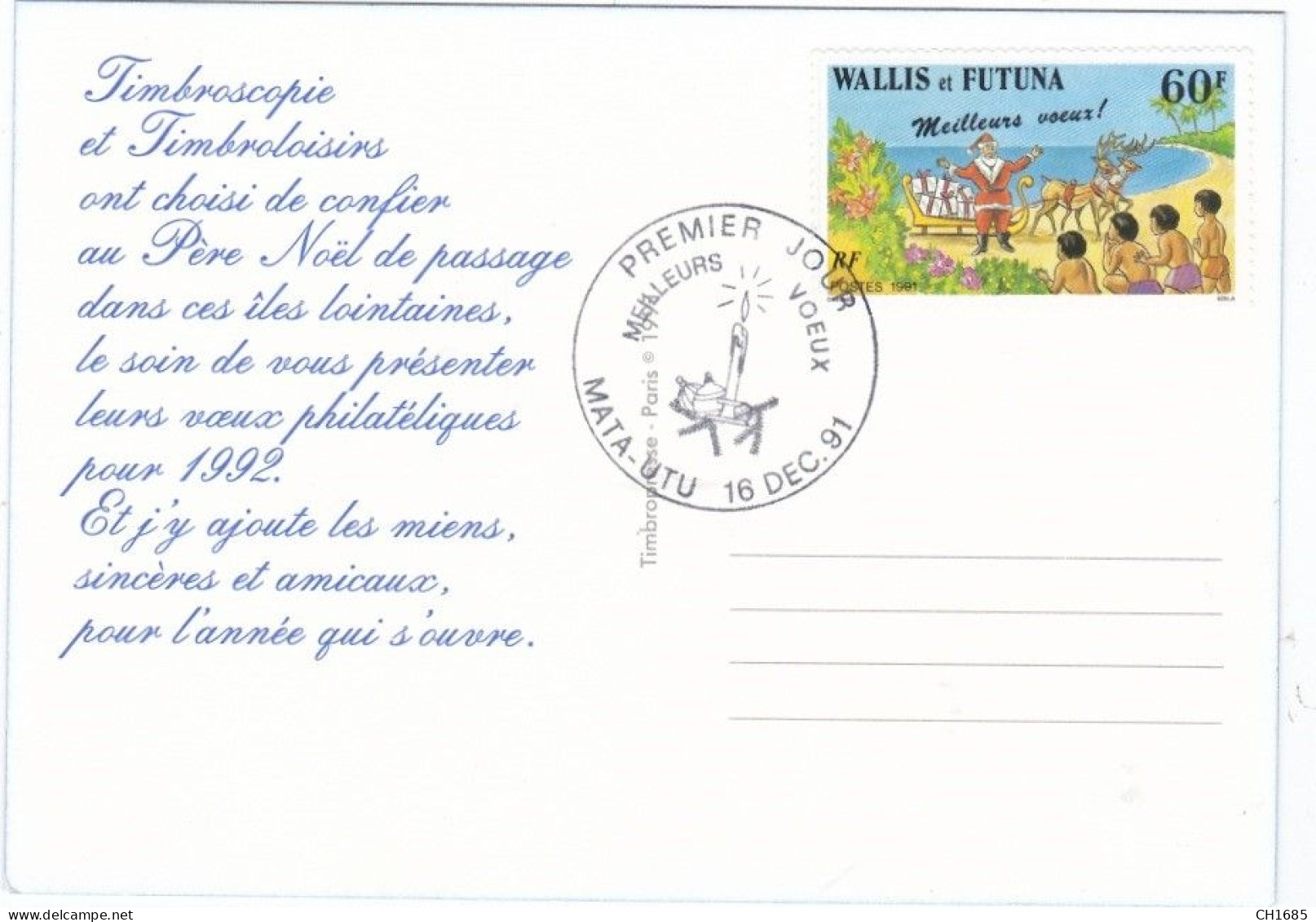 WALLIS ET FUTUNA : Oblitération 1er Jour Mata-Utu Sur Carte Meilleurs Voeux - Lettres & Documents