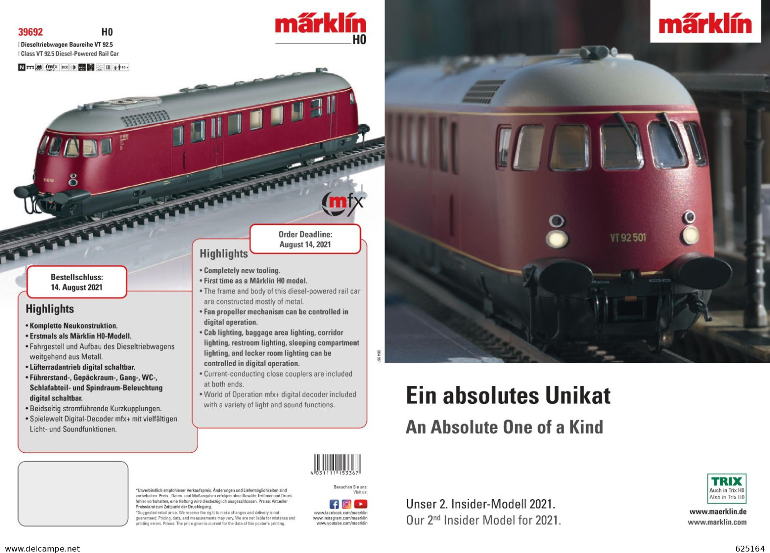 Catalogue MÄRKLIN TRIX 2021 Unser 2. Insider-Modell  BR VT 92.5 - English