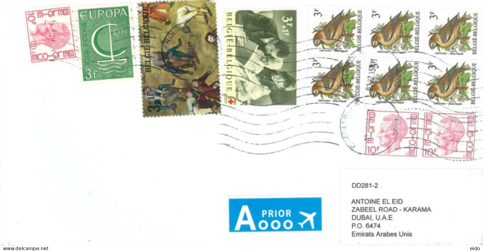 BELGIUM  - 2015, STAMPS COVER TO DUBAI. - Cartas & Documentos