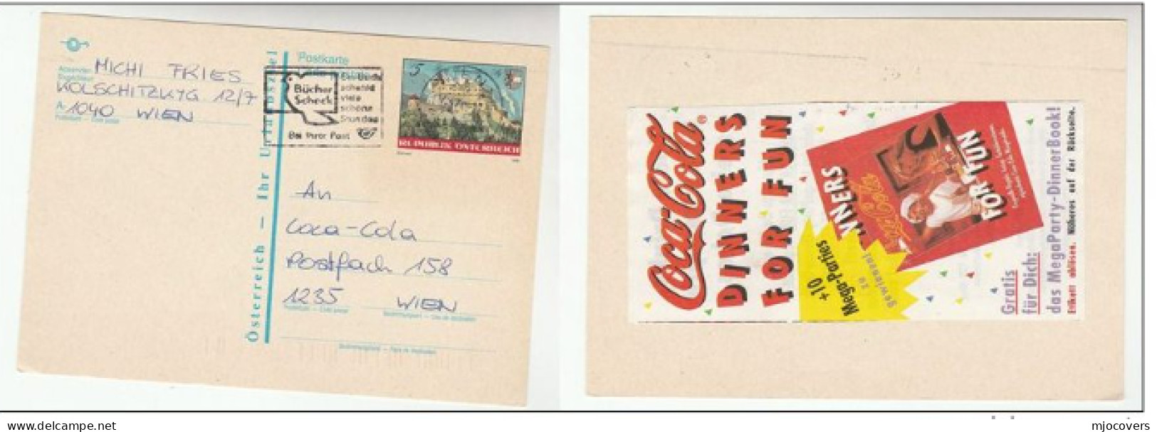 1992 Austria COCA COLA ADVERT LABEL  On Postal STATIONERY CARD Cover Drink Stamps - Covers & Documents