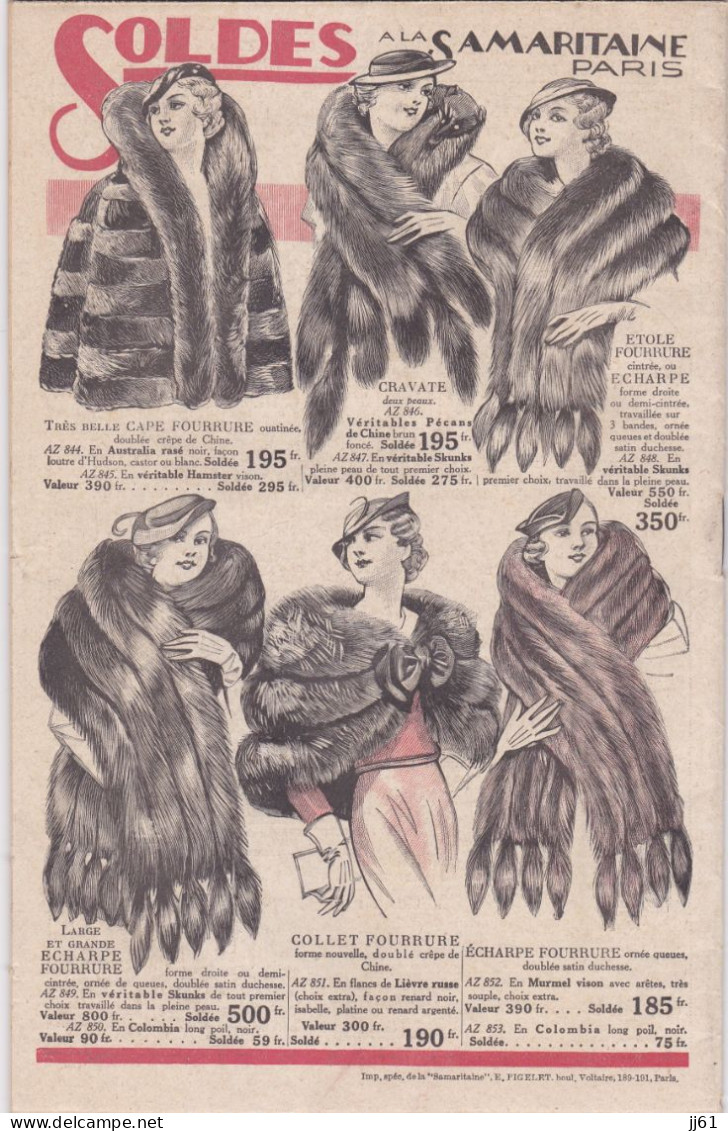 PARIS A LA SAMARITAINE CATALOGUE SOLDES D HIVER 1930 31 - Fashion