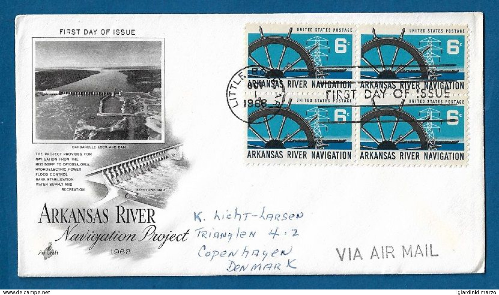 STATI UNITI D'AMERICA-1968- FDC CON QUARTINA DEL VALORE DA 6 C.- NAVIGAZIONE FIUME ARKANSAS - IN BUONE CONDIZIONI.. - Schmuck-FDC