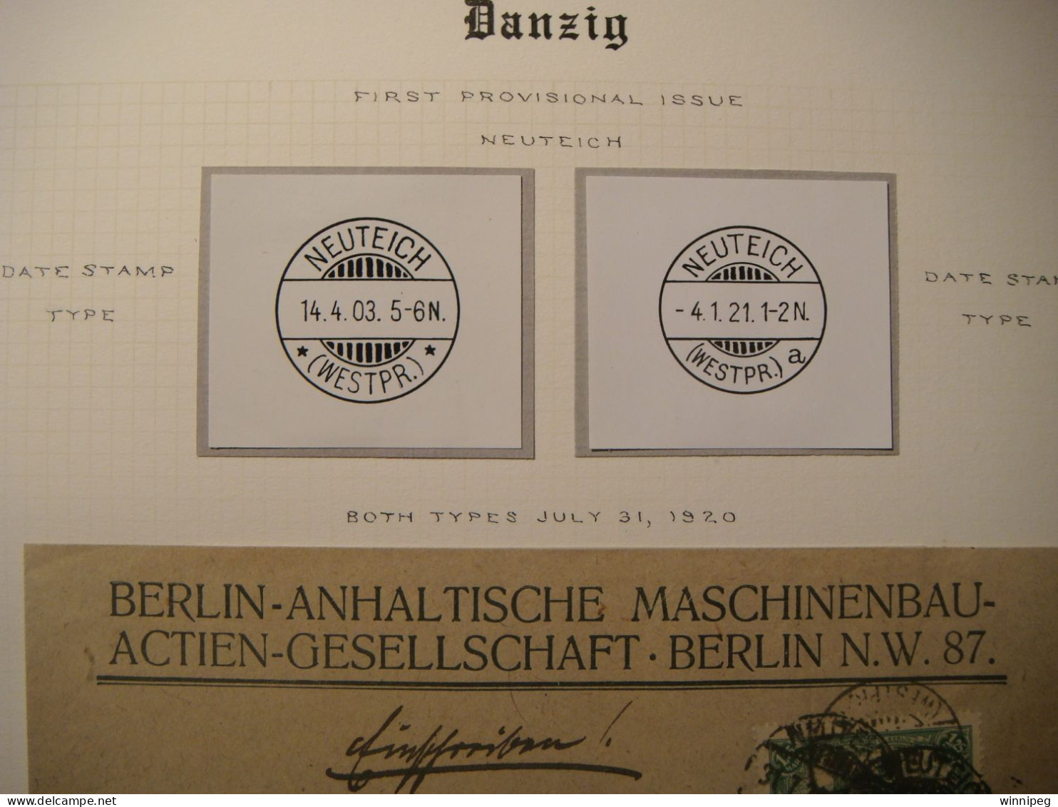 Danzig Neuteich.Registered.1920.Mi.9.Berlin Anhaltische Maschinenbau  Actien Gesellschaft - Briefe U. Dokumente