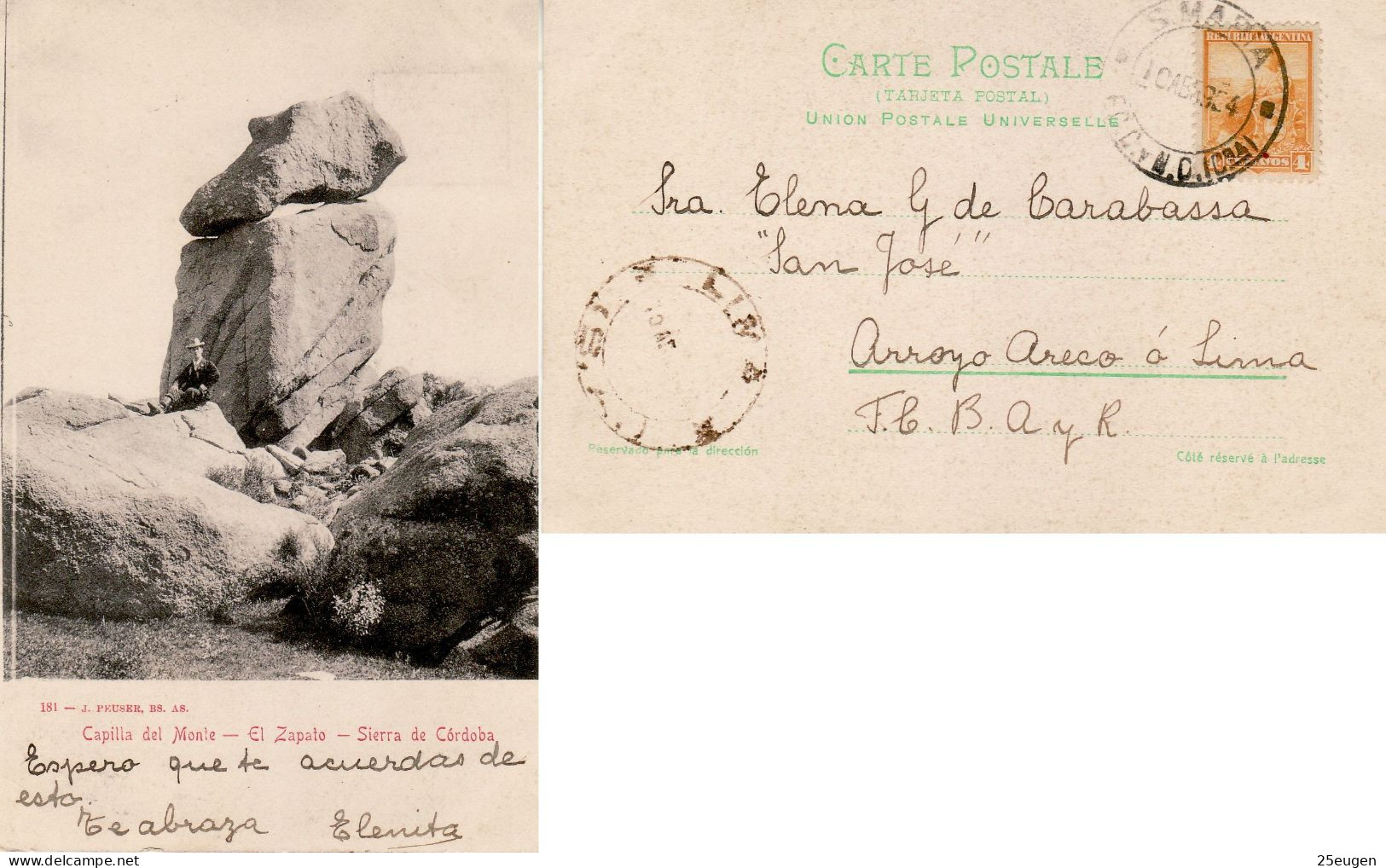 ARGENTINA 1904 POSTCARD SENT TO  ARROYO - Covers & Documents