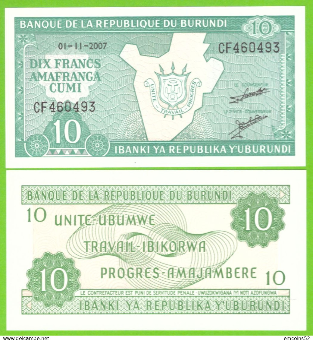 BURUNDI 10 FRANCS 2007 P-33e  UNC - Burundi