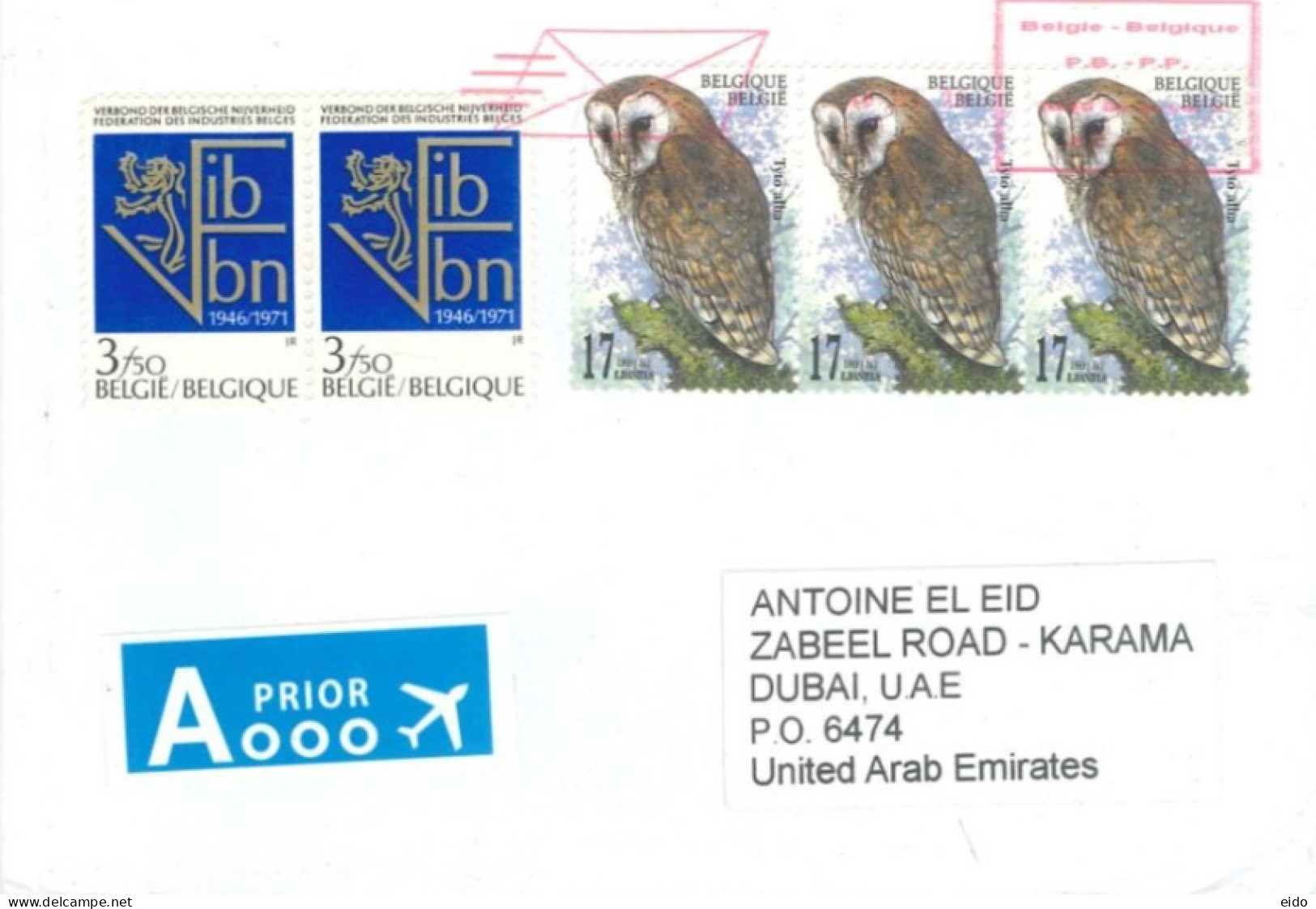 BELGIUM  - 2020, STAMPS COVER TO DUBAI. - Cartas & Documentos