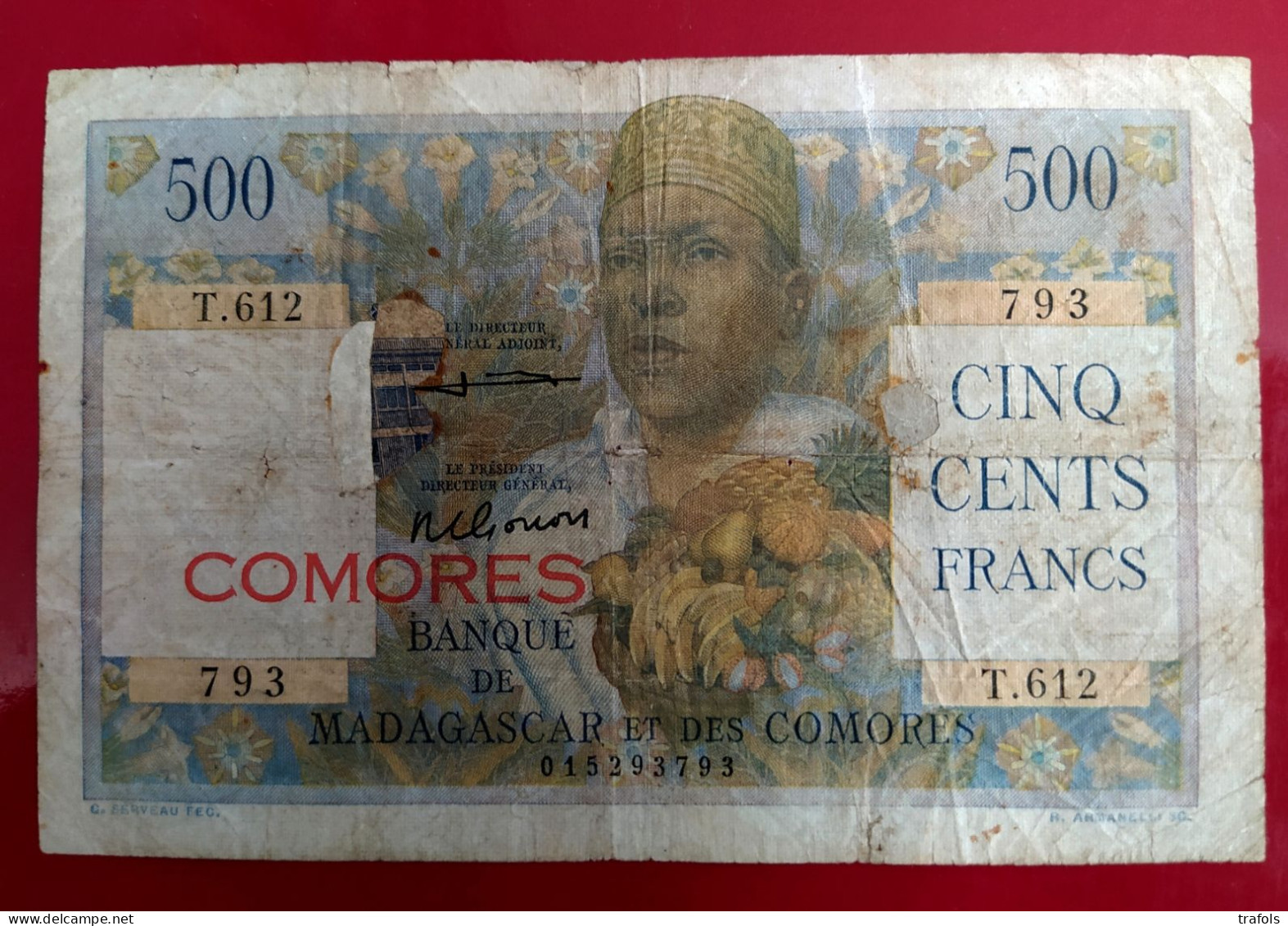 Banque De Madagascar Et Comores - 500 Francs COMORES - P. 4 (1960) - RRR - Surchargé Comores !! Unique On Delcampe - Comoren