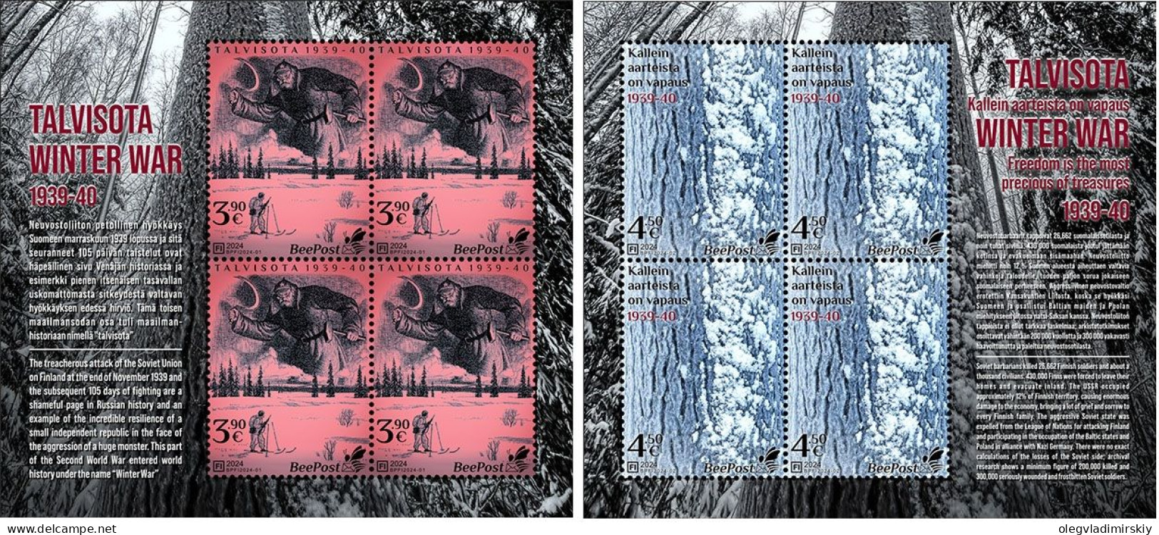 Finland Finnland Finlande 2024 Winter War 1939-40 BeePost Set Of 2 Sheetlets MNH - Blocs-feuillets