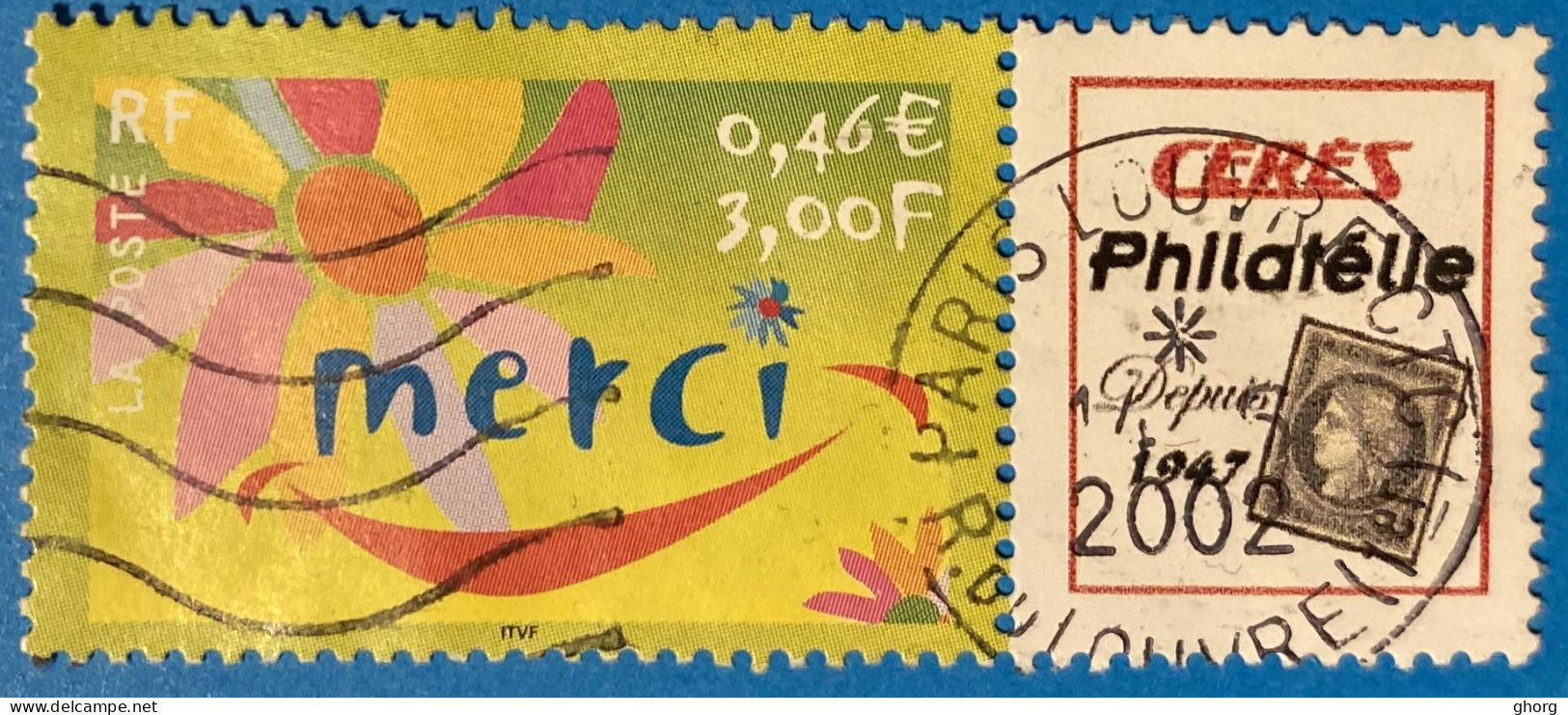 France 2001 : Timbre De Message "Merci" N° 3433A Oblitéré - Used Stamps