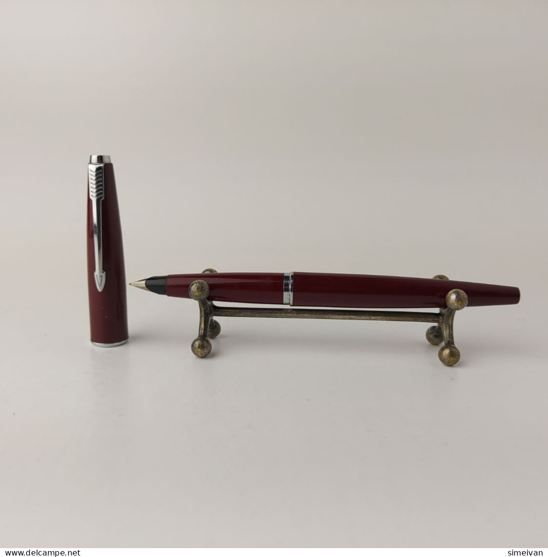 Vintage Fountain Pen Parker 45 Dark Red Chrome Fine Nib Made In England #5481 - Pens