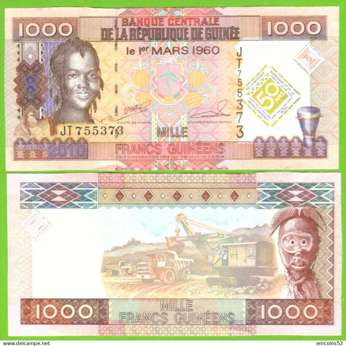 GUINEA  1000 FRANCS 2010 P-43a  UNC - Guinée