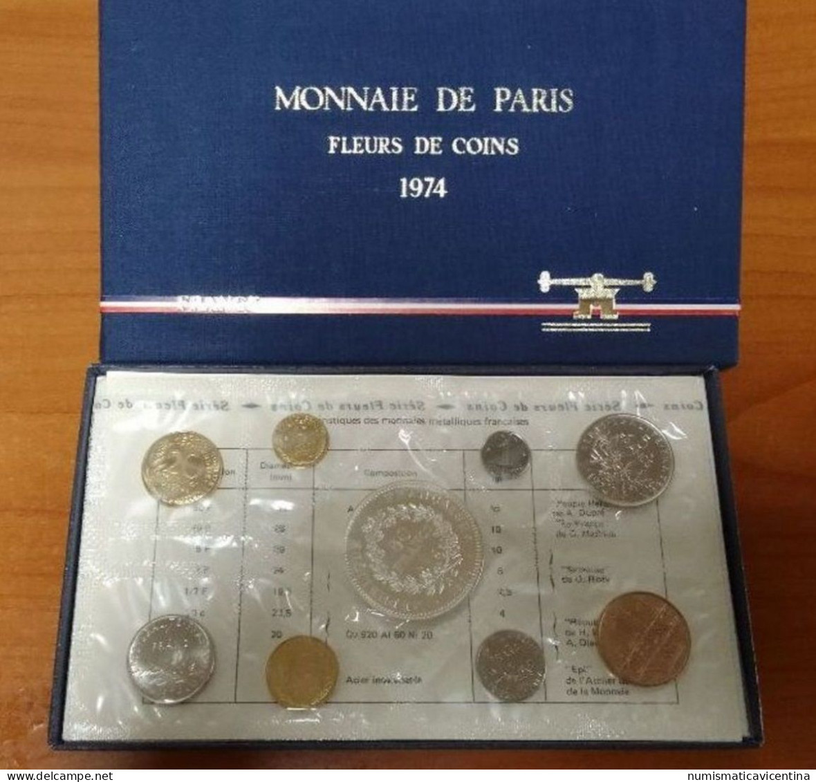 France Set Coins 1974 Coffret Francia Serie Zecca Parigi 9 Monete BU - BU, BE, Astucci E Ripiani