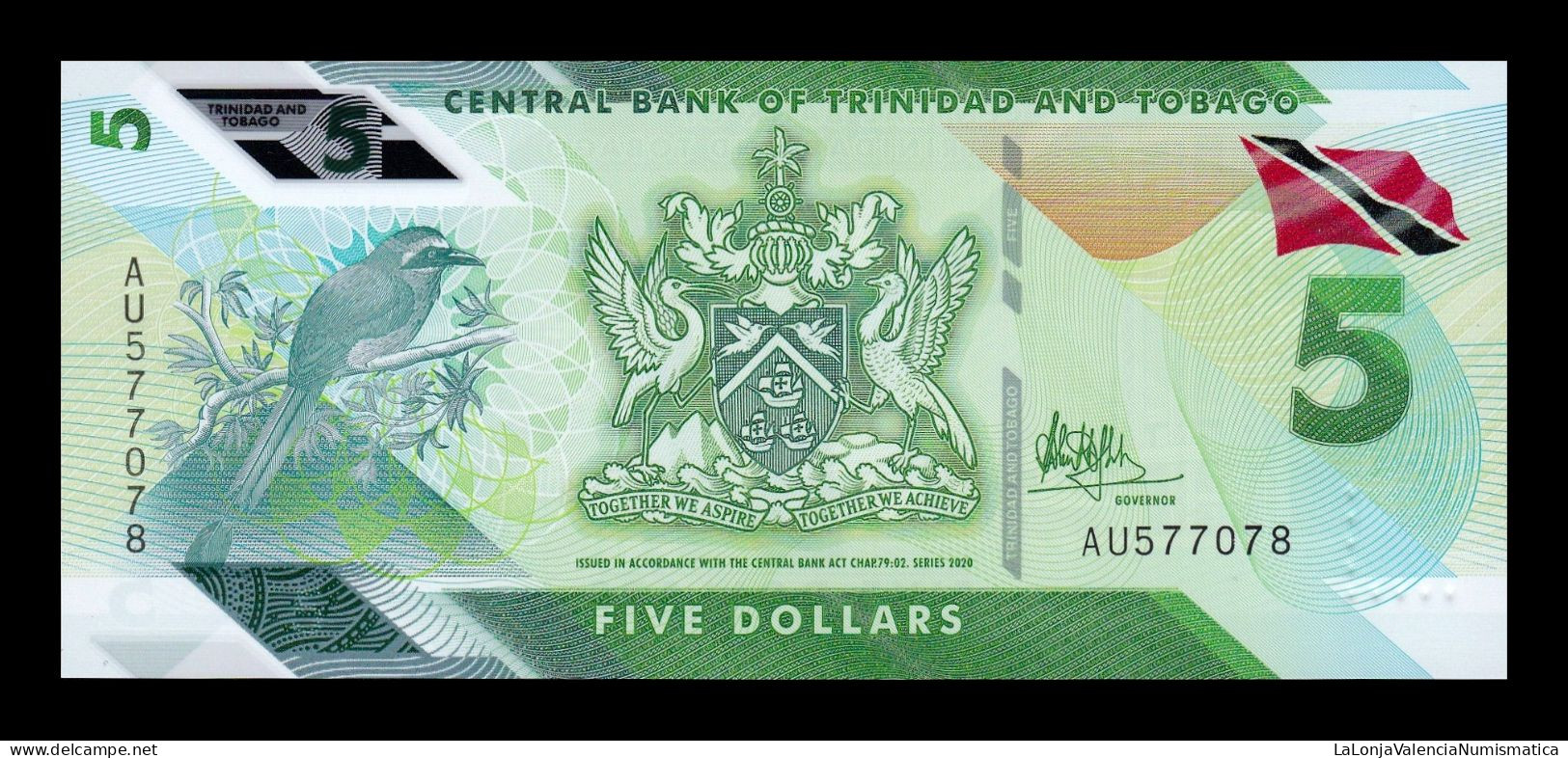 Trinidad & Tobago 5 Dollars 2020 Pick 61 Polymer Sc Unc - Trinidad & Tobago