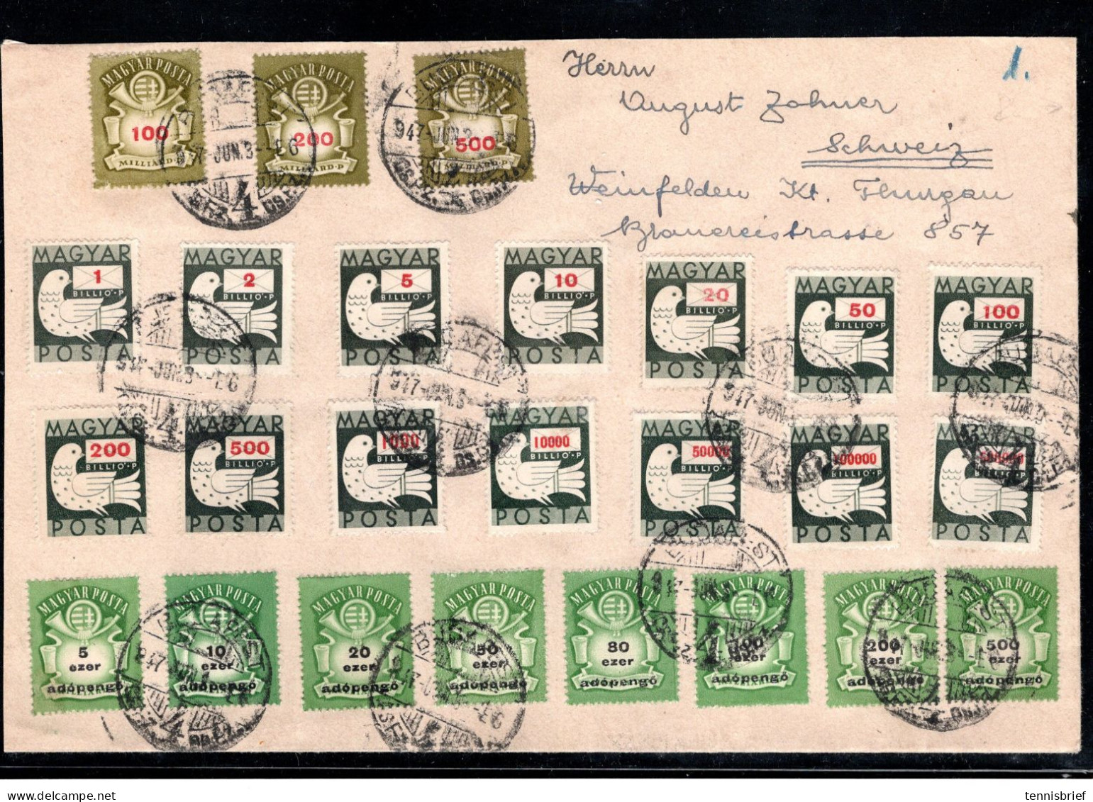 1947 , Inflation Cover , Set Franking , High Values , Cover To Switzerland , Rare On Cover !! # 1495 - Storia Postale