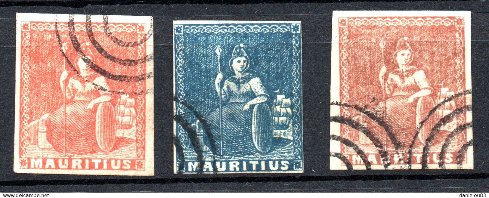 Timbres MAURITIUS - Année 1858   Yvert Tellier N° 14  15  16  Oblitérés - Maurice (1968-...)