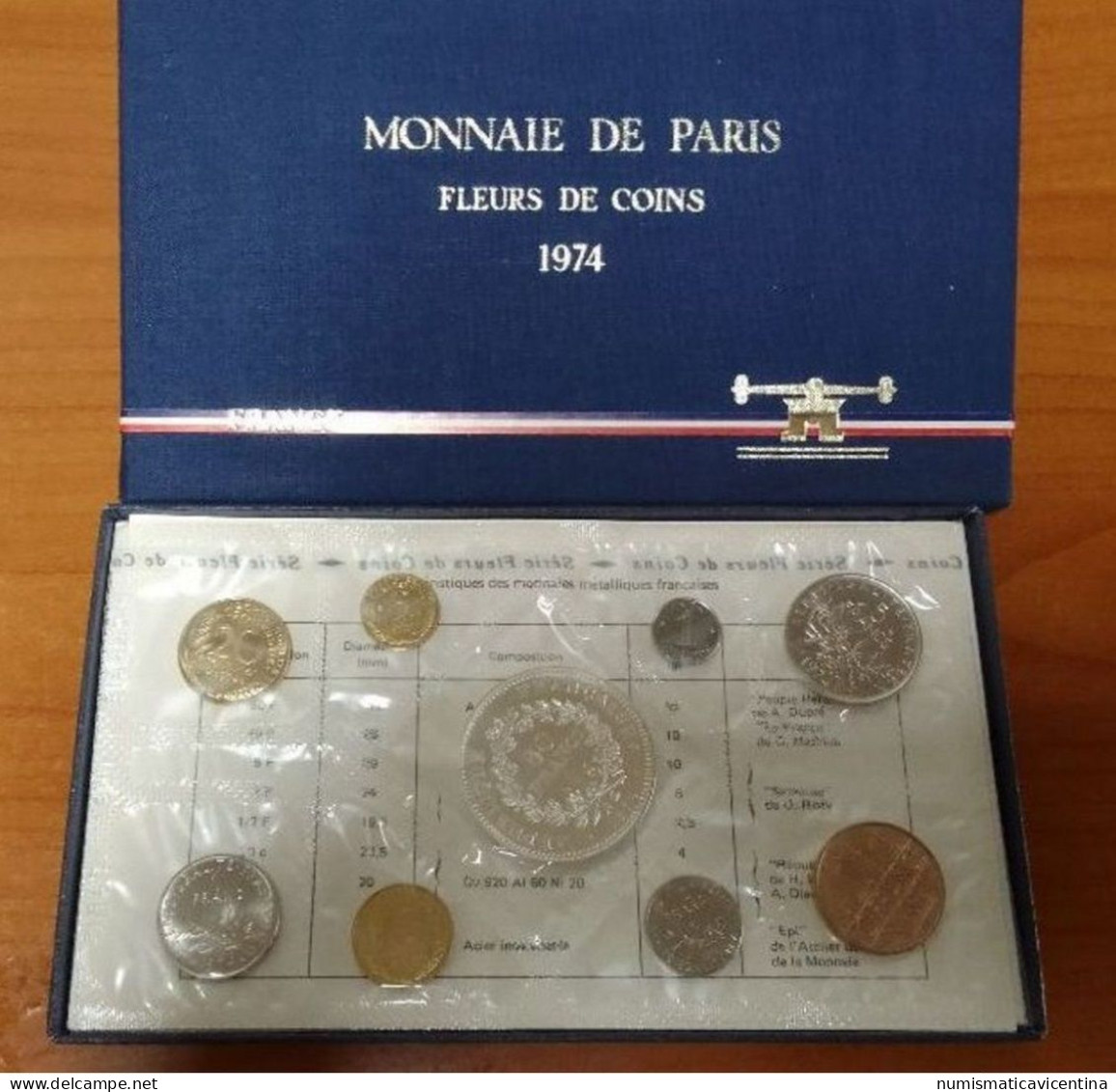 France Set Coins 1974 Coffret Francia Serie Zecca Parigi 9 Monete BU - BU, BE, Astucci E Ripiani