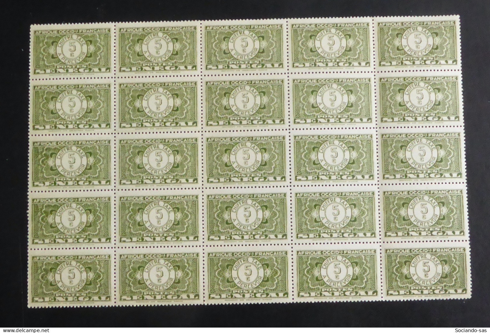 SENEGAL - 1935 - Taxe TT N°YT. 22 - 5c Vert-jaune - Bloc De 25 - Neuf Luxe ** / MNH - Impuestos