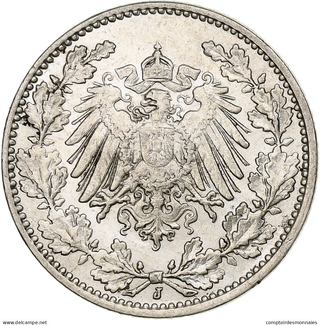 Empire Allemand, 1/2 Mark, 1916, Hambourg, Argent, SUP+, KM:17 - 1/2 Mark