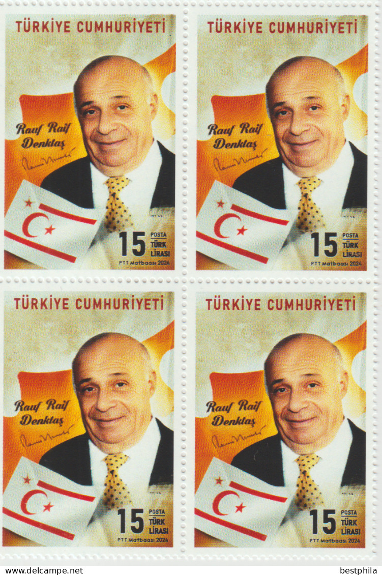 Turkey, Türkei - 2024 - 100th Anniversary Of Rauf Denktaş's Birth - Blok Of 4 ** MNH - Neufs