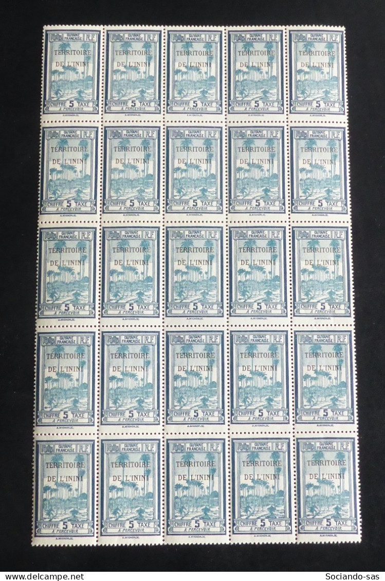 ININI - 1932-41 - Taxe TT N°YT. 1 - Palmistes 5c Bleu - Bloc De 25 - Neuf Luxe ** / MNH / Postfrisch - Ungebraucht