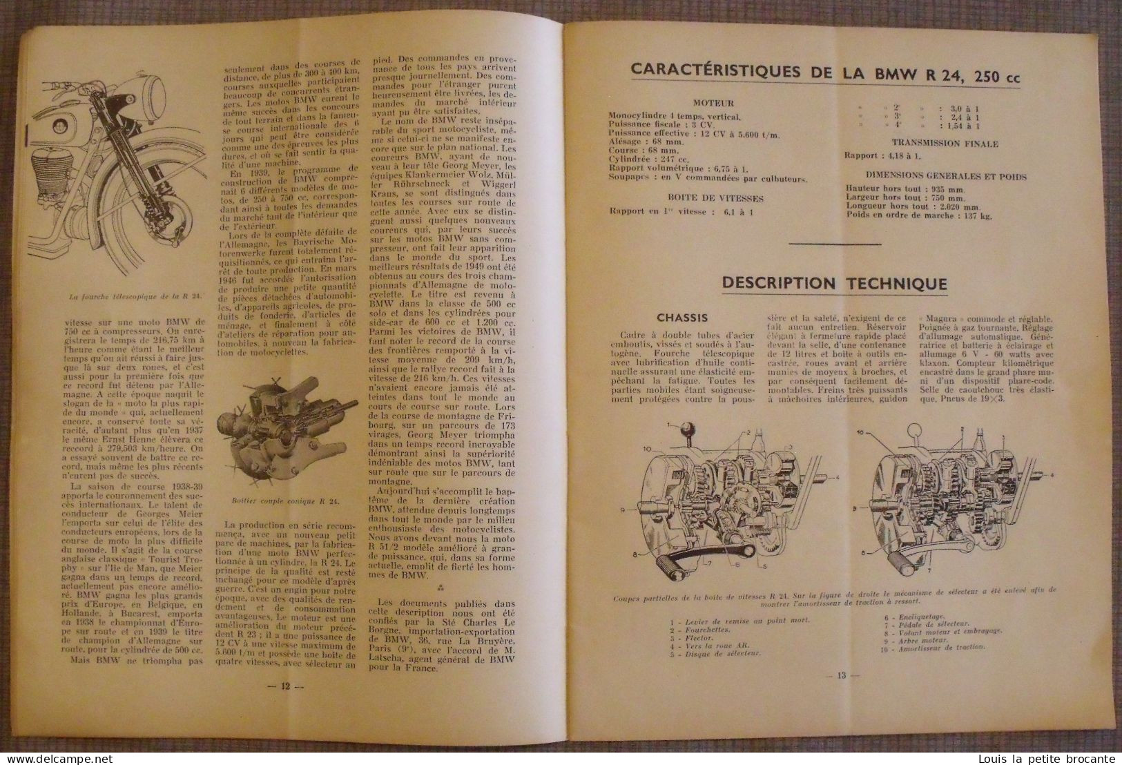 1 LIVRET "Revue technique MOTOCYCLISTE" . Sommaire :  Salon de Genève, les nouvelles BMW R24 ET R51/2, TRIUMPH T.W.N 250