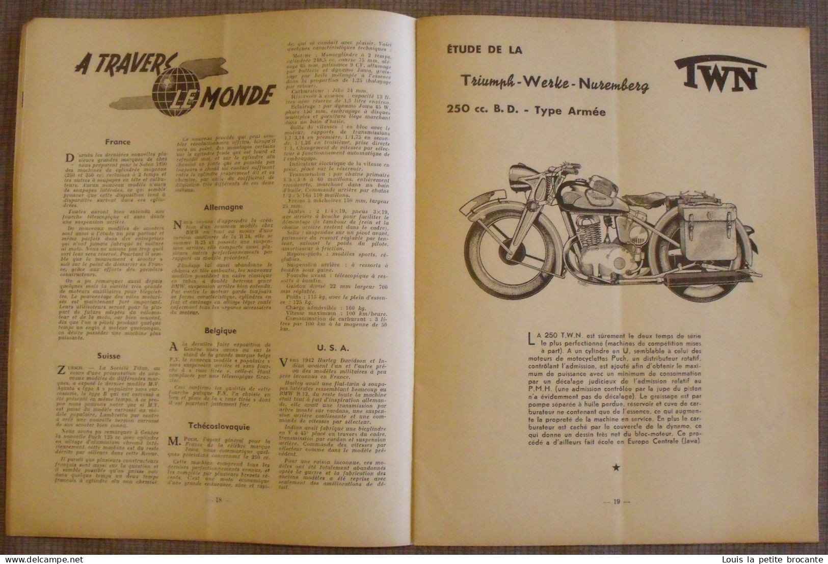 1 LIVRET "Revue technique MOTOCYCLISTE" . Sommaire :  Salon de Genève, les nouvelles BMW R24 ET R51/2, TRIUMPH T.W.N 250