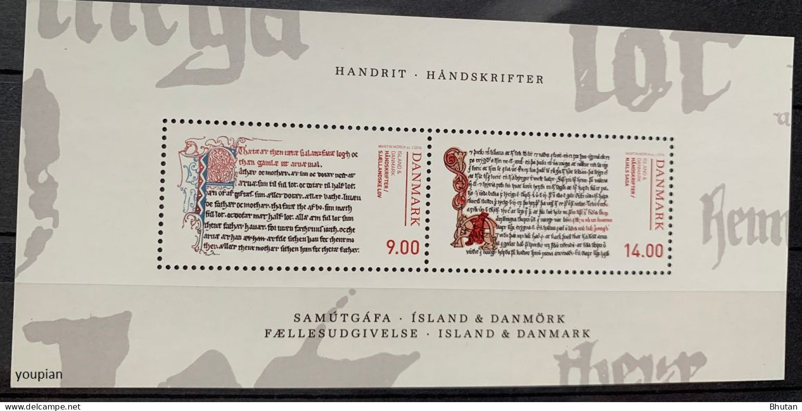 Denmark 2014, Joint Issue With Iceland - Manuscripts, MNH S/S - Nuevos